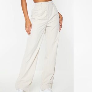PrettyLittleThing Tan Peach Skin Straight Leg Trousers Office Wear